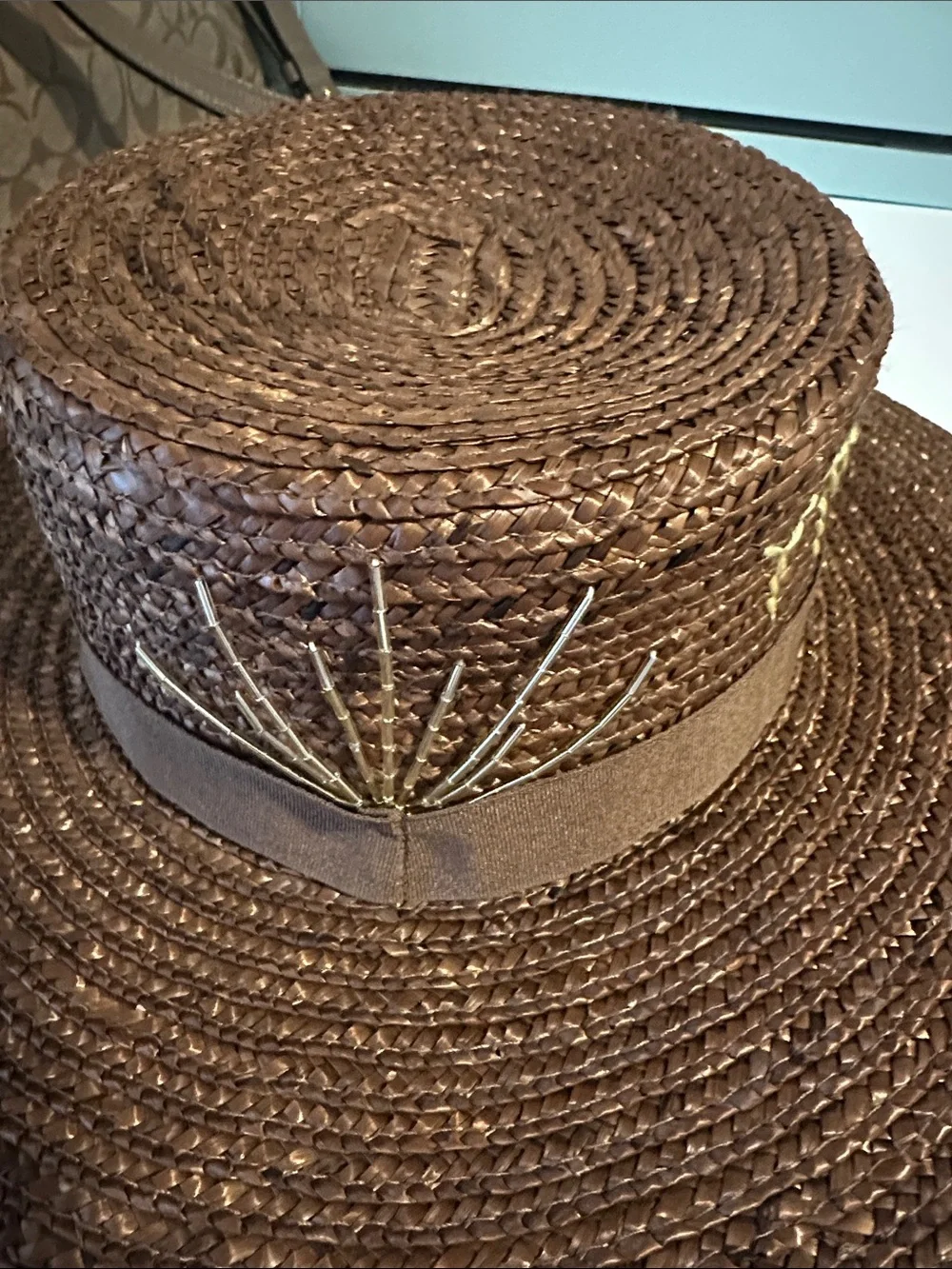 Brown Straw Hat with ribbon